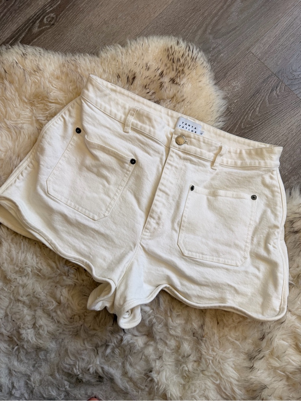Tanya Taylor Off-White High-Rise Cotton Shorts